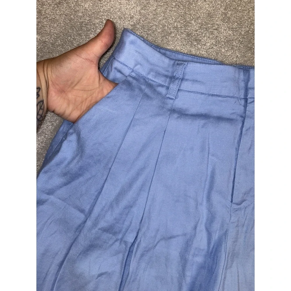 anthropologie maeve avery pleated shorts blue linen size 2 - Picture 2 of 9